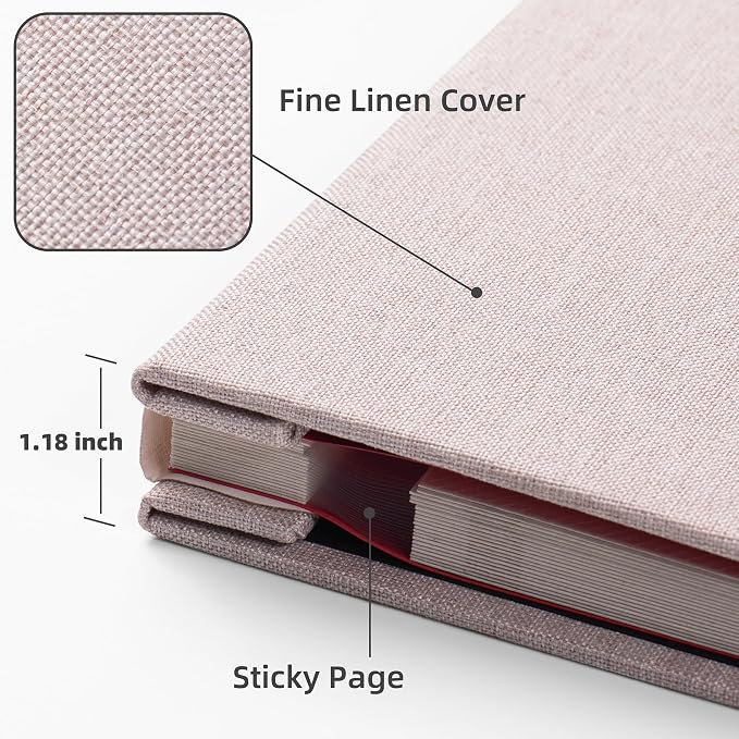 HoneyTolly Large Photo Album Self Adhesive, DIY Scrapbook Album for 3x5 4x6 8x10 Pictures, 60 Pages Linen Cover Memory Book, Ideal Gift for Family Wedding Baby Christmas Anniversary(Beige) - Image 3