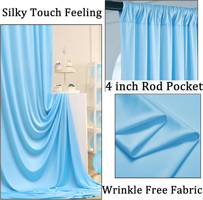 30ft x 10ft Baby Blue Backdrop Curtains for Parties, 6 Panels 5ftx10ft Thick Fabric Wedding Drapes Curtains Party Background for Baby Shower Birthday Parties - Image 2