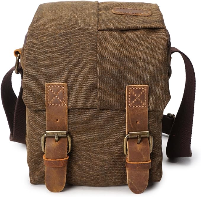 Small Camera Bag/Case, Vintage Canvase Leather Trim DSLR SLR Camera Shoulder Messenger Sling Bag - Image 2