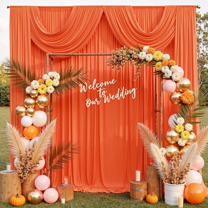 50 ft x 10 ft Wrinkle Free Orange Backdrop Curtain for Parties, 10 Panels 10ft Polyester Orange Photo Backdrop Drapes for Graduation Birthday Wedding Party Stage Curtains - Image 2