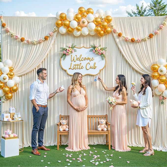 8 Panels Beige Backdrop Curtain for Wedding Parties Wrinkle Free Beige Photo Curtains Backdrop Drapes Fabric Decoration for Baby Shower Photography 40ft(W) x 10ft(H) - Image 9
