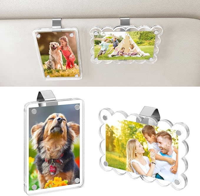Accmor Car Picture Holder, Visor Photo Holder, Magnetic Acrylic Photo Clip | Clear, Horizontal & Vertical, Car Visor Photo Clip, Personalized Car Picture Frame, for Adding Family, Personal, Pets Photos by Accmor