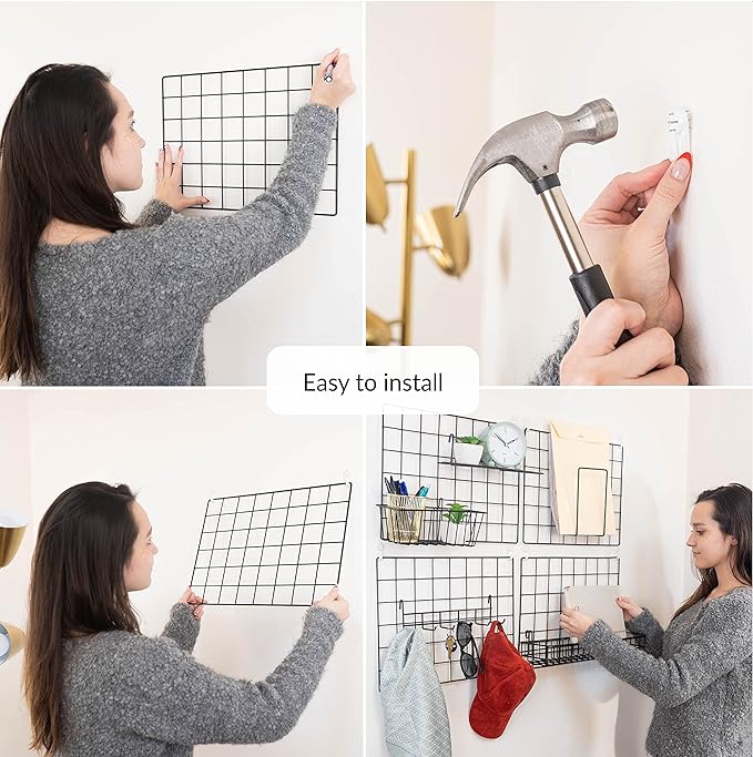 ODOXIA 1 Pack Wire Wall Grid Panel | Hanging Home, Office & Kitchen Décor | Mesh Storage Organizer & Picture Frame | Grid Panels | Memo & Photo Grid | Photo Wall | Metal & Black - Image 4