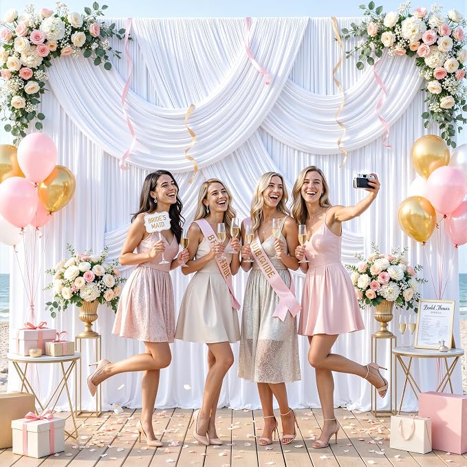 10 Panels White Backdrop Curtains for Wedding Party Wrinkle Free Backdrops Curtain Drapes Fabric Decorations Photo Back Drop Cloth for Baby Shower Photography Stage Reception 50ft(W) x 12ft(H) - Image 3