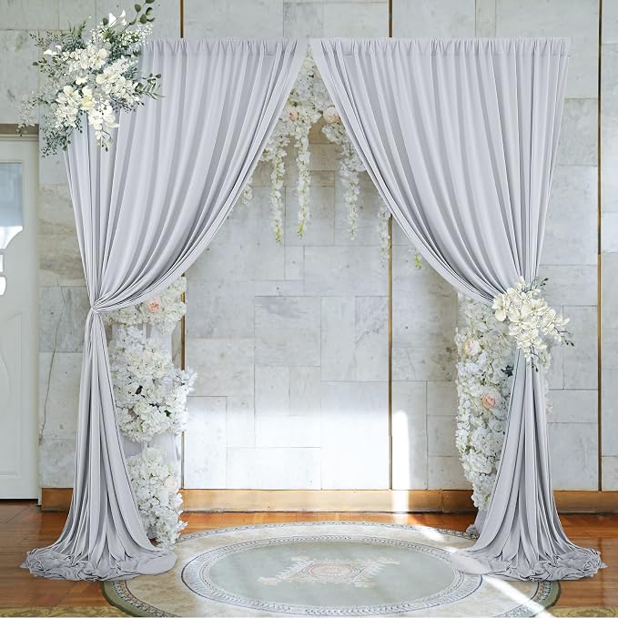 10 ft x 8 ft Wrinkle Free Silver Backdrop Curtain for Parties, Polyester Silver Grey Backdrop Drapes 2 Panels 5x8ft for Baby Shower Photoshoot Engagement Wedding Birthday Photography Background - Image 5