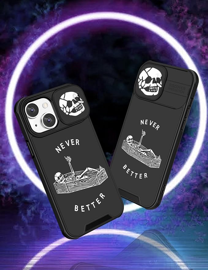 (2in1 for iPhone 15 Plus Case Skull Skeleton Women Boys Goth Cover Cute Fun Gothic Black Spooky Cool Design with Slide Camera Cover Protective Stand Holder for iPhone 15 Plus Phone Case 6.7'' - Image 4