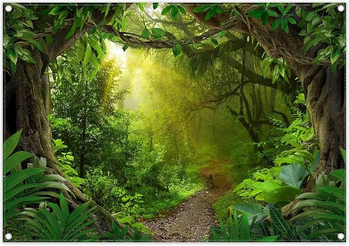 7x5ft Jungle Forest Photography Backdrop Rainforest Background | Tropical Kids Adults Party Supplies, Natural Scenery Banner, Safari Photo Booth, Polyester, Grommets, 1PC by Swepuck