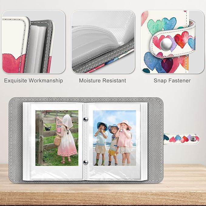 Fintie Mini Photos Album Book for 2x3 Inch Films - 52 Pockets Small Albums | For Fujifilm Instax Mini, Polaroid Hi-Print Pictures, Portable Kpop Photocard Holder, Travel Memory Book, Raining Hearts - Image 4