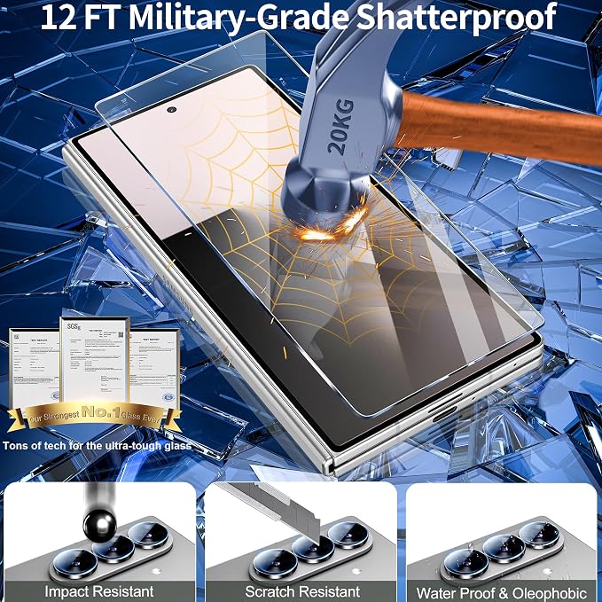 letosan 3 Pack for Samsung Galaxy Z Fold 8 Ultra Screen Protector Tempered Glass + 1 Pack Camera Lens Protector, Military Grade Shatterproof, 9H+ Hardness, Auto Alignment Frame 6.5 Inch - Image 2