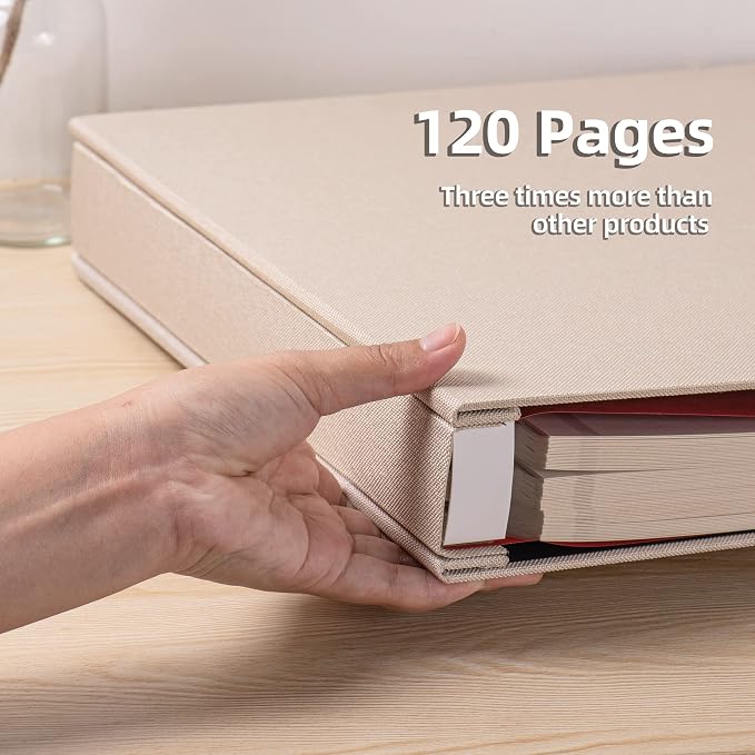 Large Photo Album Self Adhesive 4x6 5x7 3x5 8.5x11 Magnetic Scrapbook DIY Scrap Book Length 13 x Width 12.8 (Inches) 120 Sticky Pages Beige Linen Cover DIY Photo Album - Image 4