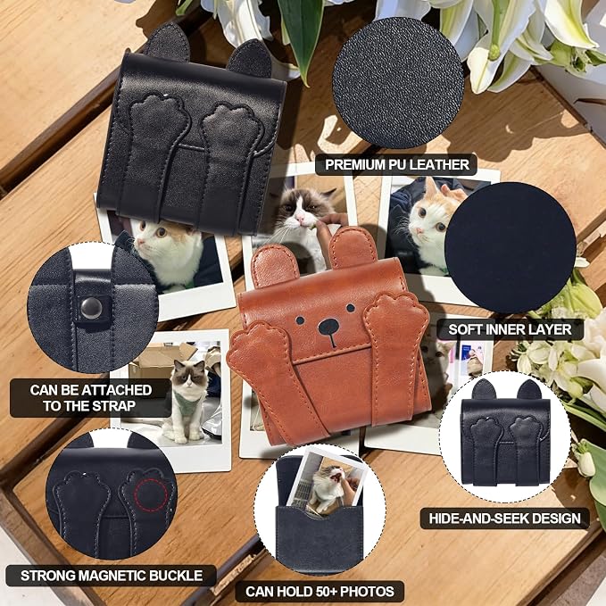 CAIYOULE Photo Storage Case for Fujifilm Instax Square Films, Black Cat | Photo Pouch for Fujifilm Instax SQ1/40/20/10/6/SP-3 2.9x3.4" Films, PU Picture Storage Pocket, Can hold 50+ Square Photos - Image 3