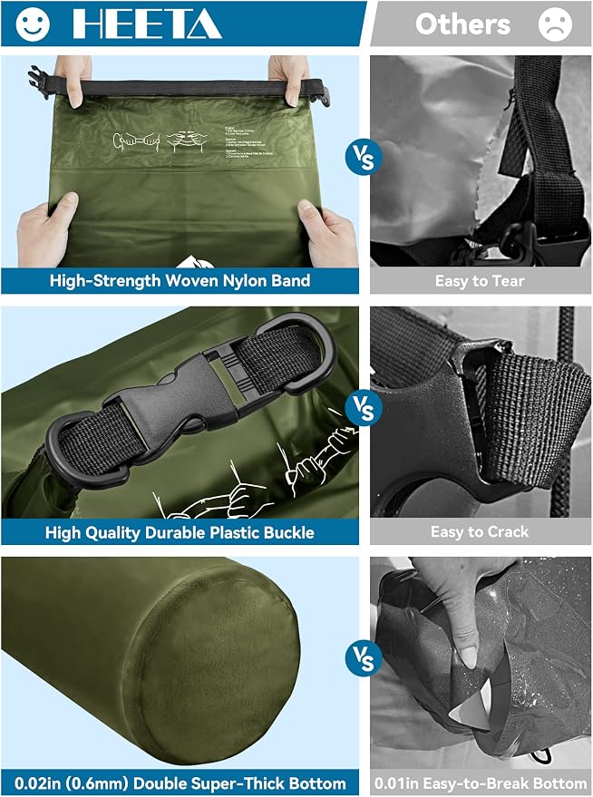 HEETA Dry Bag Waterproof Backpack with Phone Case 5L/10L/20L/30L/40L | Roll Top Lightweight Dry Storage Bag for Women Men, Travel Boating Kayaking Paddle Board Camping Beach Essentials Accessories - Image 4