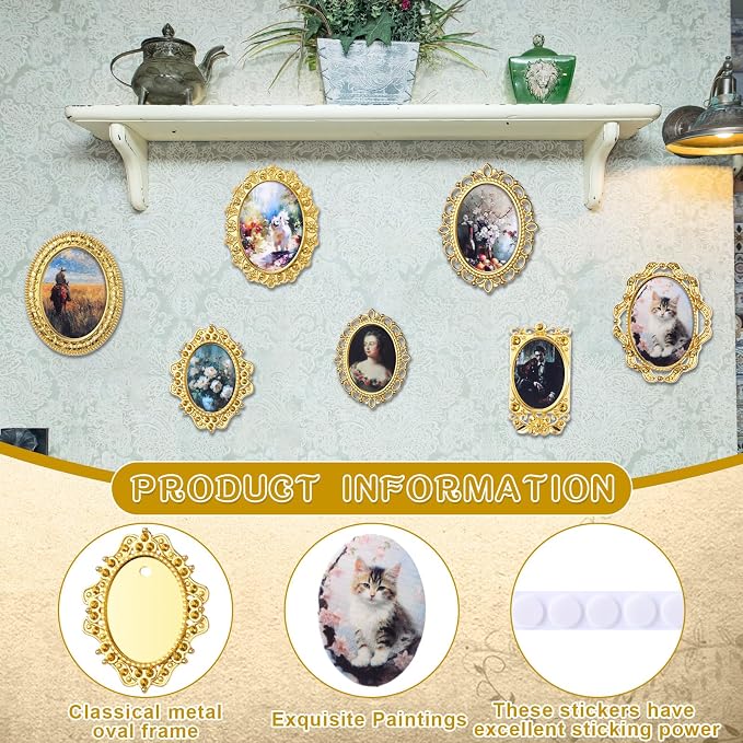 Halloscume 7 Pcs Miniature Picture Frames Mini Vintage Photo Frames Miniature Dollhouse Accessories on 1:12 Scale for Dollhouse DIY Craft Projects Art Jewelry Display Home Decor(Gold) - Image 3