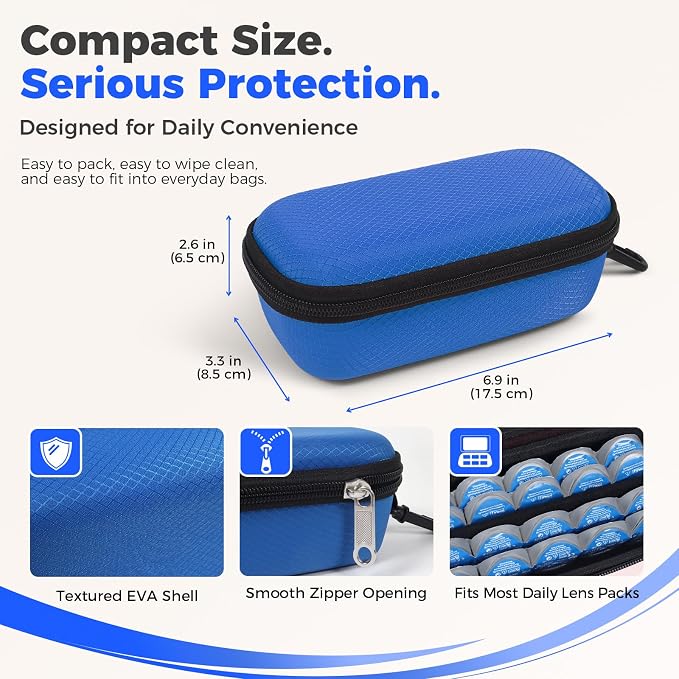 WOMACO Daily Contact Lens Case, Hard Shell Portable Contact Lens Travel Box for Disposable Daily Lenses, Left Right Separated Contact Lens Storage Organizer with Mesh Pocket (Blue, for 40 pieces) - Image 7