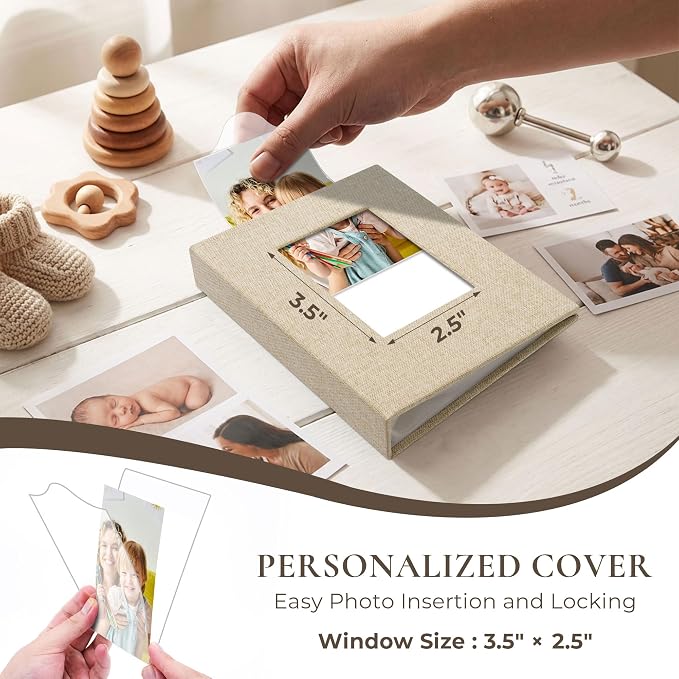 Vienrose 4x6 Mini Photo Album, 2 Pack, 52 Photos, Beige | Linen Cover, Photo Book, Baby Memory Book, Artwork Postcards Storage - Image 3