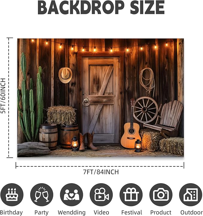 Western Cowboy Backdrop 7x5ft,WildWest Rustic Barn Rodeo Photography Banner - Image 2