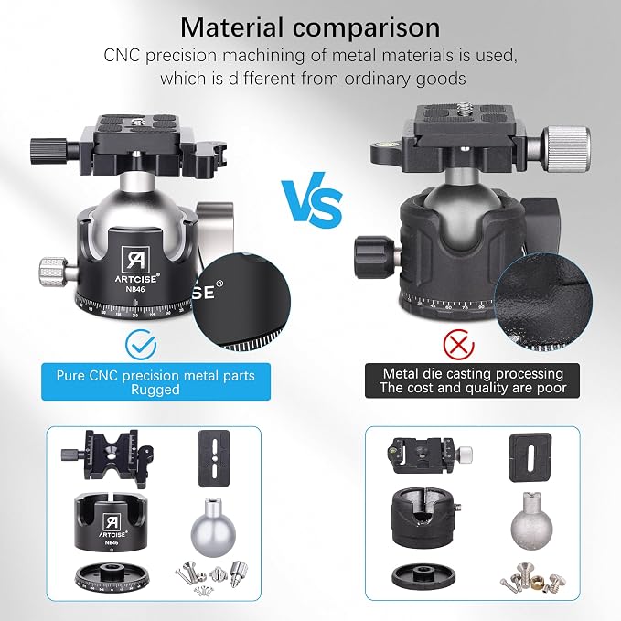 46mm Low ProfileTripod Ball Head with Lever Release ARTCISE Heavy Duty Ball Head Camera Ball Head with Arca Swiss Quick Release Plate for Camera Tripod Monopod DSLR Camcorder Telescope Max Load 55lbs - Image 4