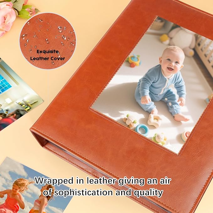 Aevdor 5x7 Photo Album, Holds 272 Photos, Leather Cover, Brown | Clear 5x7 Photo Pockets, Front Display Window, Family, Wedding, Birthday, Anniversary & Travel Memories - Image 7
