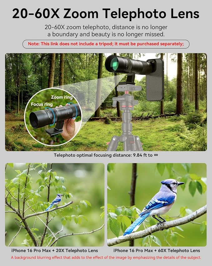 20-60X Zoom Telephoto Lens for iPhone 16 Pro, Evil Eye High Power HD Telephoto Phone Lens with Phone Case - Image 3