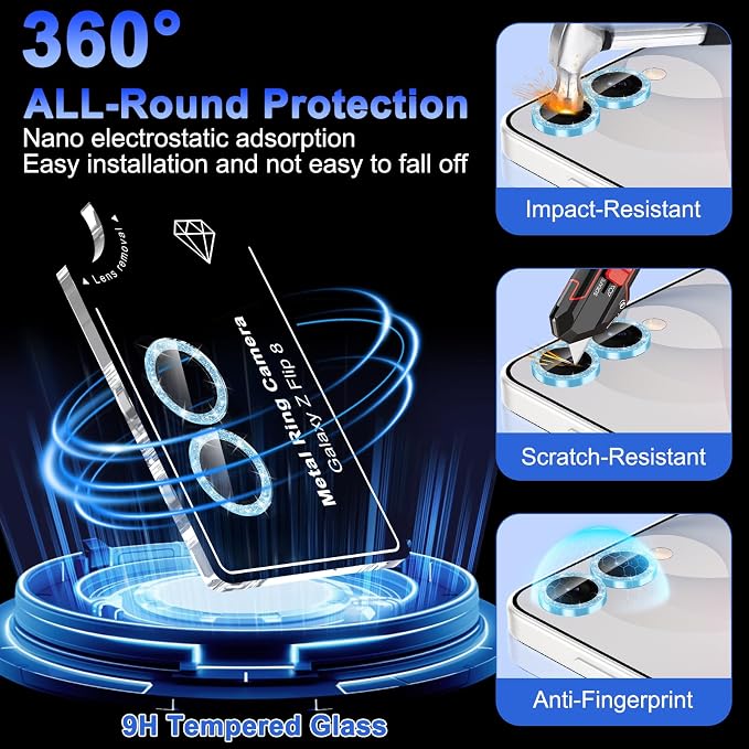 Meshine for Samsung Galaxy Z Flip 8 Camera Lens Protector,Scratch Proof,Strong Adsorption,9H Hardness with Metal Ring Camera Cover,Ultra Thin Case Friendly,Accessories Lens Protector,Glitter Blue - Image 3