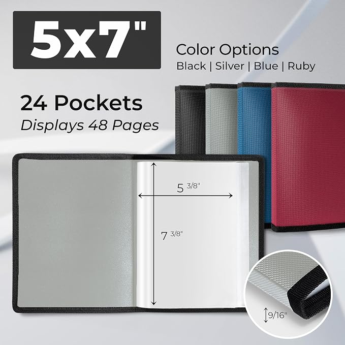Dunwell 5x7 Photo Album & Art Portfolio Binder, 24 Sleeves, 2-Pack | Displays 48 Pages, 24 Clear Sleeves, Black Mounting Paper, Organizer for 5x7 Photos - Image 2