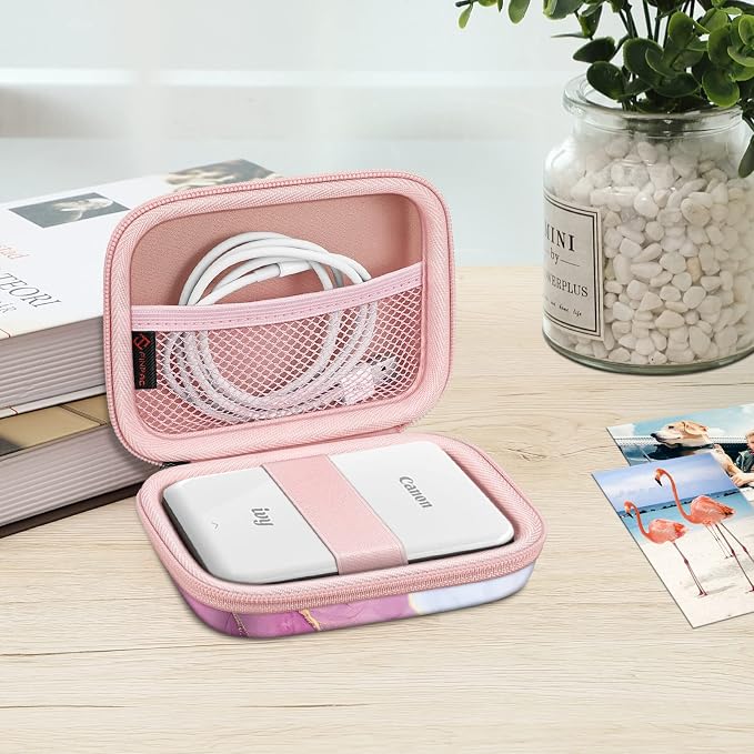 FINTIE Protective Case for Canon Ivy 2 Mini, CLIQ2 & CLIQ+2 Photo Printer | Shockproof Hard Shell Carrying Case, With Wrist Strap, Pocket Camera Storage, Charger Cable Organizer, Dreamy Marble - Image 7