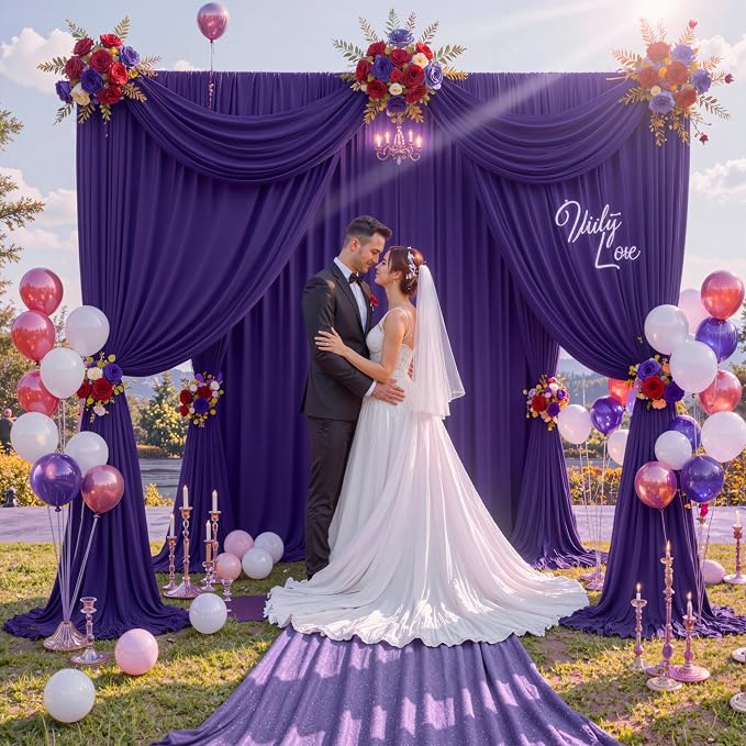 30 ft x 10 ft Wrinkle Free Purple Backdrop Curtain for Parties, 5ft x 10ft 6 Panels Polyester Purple Photo Backdrop Drapes for Wedding Birthday Party Baby Shower - Image 3
