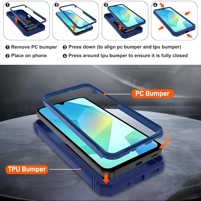Gritup for Galaxy A16 5G Phone Case: Samsung-A16-Case with 2*Screen Protector, Magnetic Stand & Slide Camera Cover, Shock Proof Military-Grade para Galaxy A 16 Phone Cover, Blue - Image 3