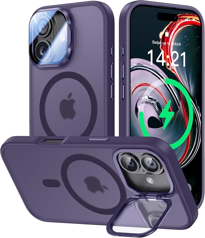 VOFATA [Upgraded Full Camera Protection] for iPhone 17 Case with Camera Cover Stand [Fit for MagSafe][10FT Mil-Grade Protection] Translucent Magnetic iPhone 17 Phone Case, Purple by VOFATA