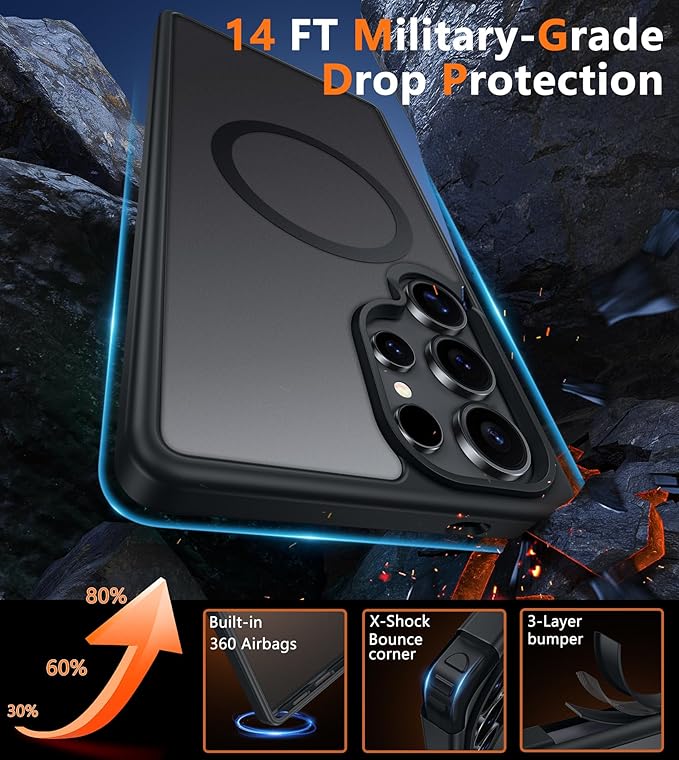 FNTCASE for Samsung Galaxy S25-Ultra Case: Magnetic Translucent Black Cover | Fit for MagSafe, Slim Matte Shockproof Protective Cases, Full Camera Protection, 14FT Military Grade Drop Tested - Image 5