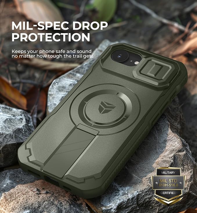 Dexnor for iPhone 17e Case, iPhone 16e Case[Built-in Slide Camera Cover & Kickstand], Compatible with MagSafe Heavy-Duty Rugged Magnetic Shockproof Phone Case for iPhone 17e/16e, 6.1 inch Army Green - Image 6