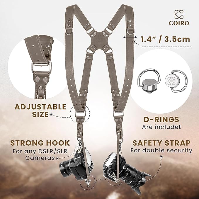 Dual Camera Harness Leather Camera Strap DSLR/SLR, All-Day Comfort - Image 2
