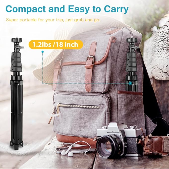Aureday 67" Phone Tripod, Extendable Cell Phone and Camera Tripod Stand with Wireless Remote & Phone Holder, Aluminum Selfie Stick Tripod - Image 5