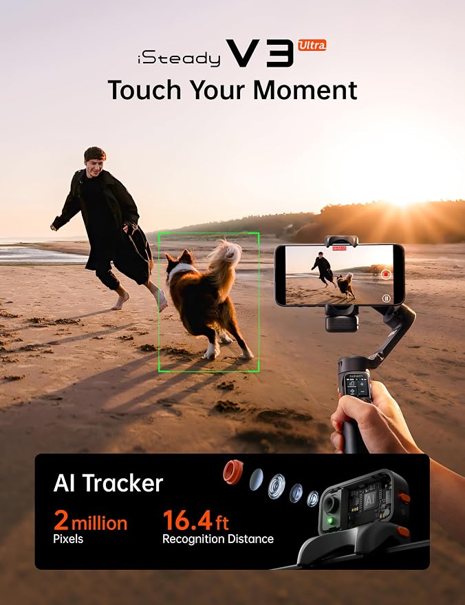 Hohem iSteady V3 Ultra iPhone Gimbal Black, AI Tracker RGB Touch Remote, Extension Rod Tripod Video Stabilizer - Image 2