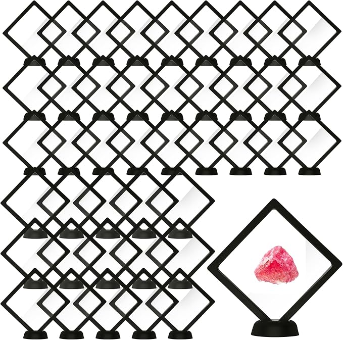 FairySandy 60 Pcs Floating Display Case Box, 4.33 Inch, Black | 3D Floating Frames with PE Film for Challenge Coin, medal, Jewelry Storage Box, Small Display Holder, Stand Base Included by FairySandy
