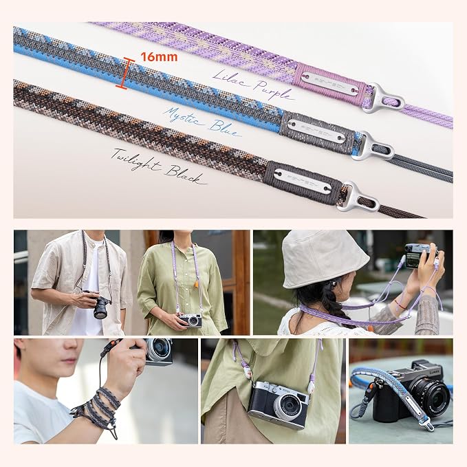 PGYTECH Adjustable Camera Shoulder Strap Slim Trendy Style, Quick Release | Braided Rope Camera Strap Holds 66.1lb, Neck Strap for Compact Camera/Mirrorless/Phone for Young Photographer, Twilight Black - Image 8