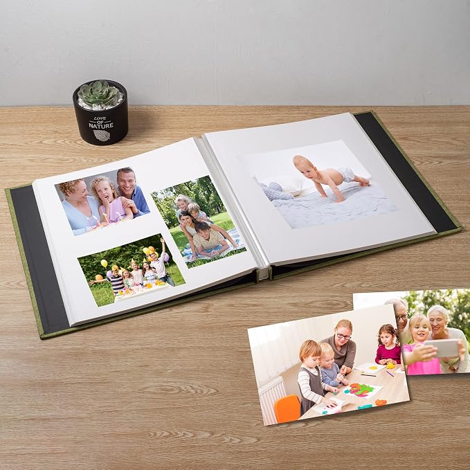 Large Photo Album Scrapbook – Holds 4x6, 8x10 Pictures – Self-Adhesive Pages for Baby, Wedding, Travel & Family Memories | Includes Metallic Pen & Scraper/Matcha Large DIY Memory Book for Gifts - Image 3