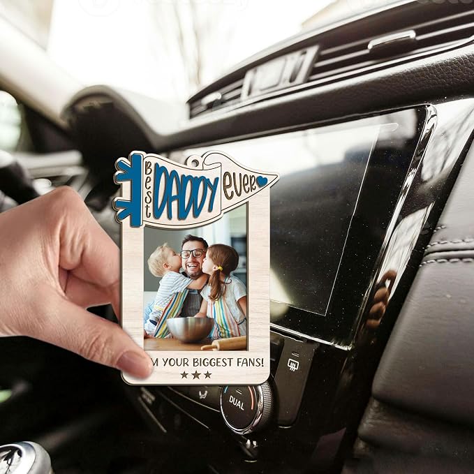 Personalized Best Dad Ever Picture Frame, Car Visor Picture Frame, Car Picture Holder,Gift for Dad Car Accessories, Father Day Gifts,Car Picture Wooden Frame, Drive Safe Daddy Visor Clip Biggest Fans - Image 4