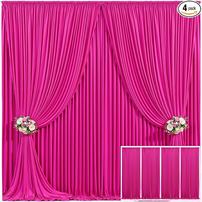 4 Panels Fuchsia Backdrop Curtain for Parties Birthday Party Wrinkle Free Hot Pink Photo Curtains Backdrop Drapes Fabric Decoration for Wedding 20ft(W) x 10ft(H) by Tao-GePartyDecorations
