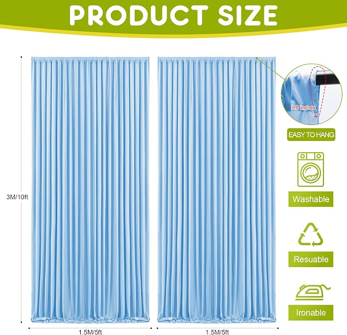 Blue Backdrop Curtain for Wedding Parties Backdrop Drapes 10x10FT | Wrinkle Free Polyester Curtain Backdrop Draping Fabric for Backdrop Photoshoot Birthday Party Background,2 Panel 5x10FT - Image 2