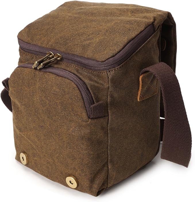 Small Camera Bag/Case, Vintage Canvase Leather Trim DSLR SLR Camera Shoulder Messenger Sling Bag - Image 4