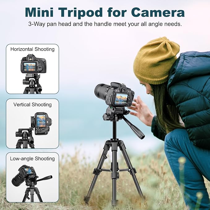 JOILCAN Mini Tripod for Camera, 25" Tabletop Camera Tripod, Portable Travel Tripod with Phone/Tablet Holder, Lightweight Aluminum Tripods for DSLR Phone Spotting Scope - Image 2