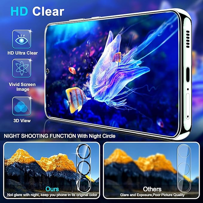 firtstnow 3 Pack for Samsung Galaxy S25 FE Screen Protector Tempered Glass + 3 Pack Camera Lens Protector, Military Grade Shatterproof, 9H Hardness, Fingerprint Unlock, Case Friendly 6.7 Inch - Image 3