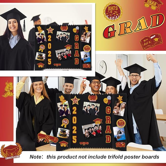Glenmal Red Gold 14 Sheets Graduation Photo Display Board Sticker Class of 2026 Picture Display Stickers Accessories for 2026 Grad Party College Board Photo Frame Decor (12x10inch,8.3x8.3inch) - Image 6