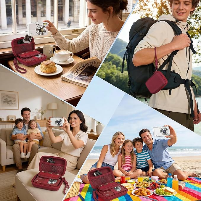 Digital Camera Case for CAMKORY/KODAK PIXPRO FZ45/FZ55/Canon IXUS 285 HS/AbergBest/Sony DSCW800/DSCW830 - Small Travel Compact Camera Holder with Mesh Pocket for SD Card & Accessories (Wine Red) - Image 7