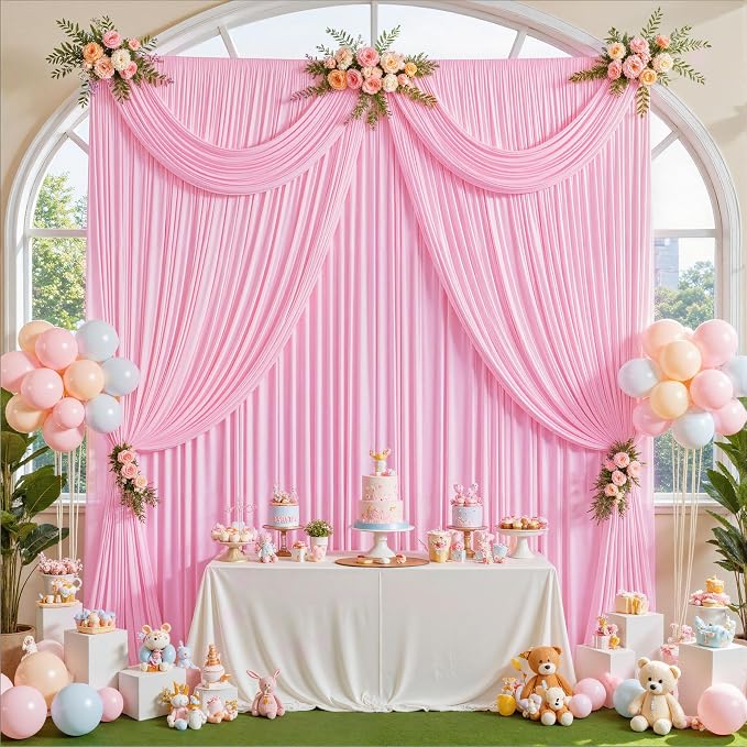 40ft x 10ft Wrinkle Free Baby Pink Backdrop Curtains for Parties, 8 Panels 5x10ft Silky Polyester Photo Backdrop Drapes for Birthday Wedding Party Photography Background Decoration - Image 4