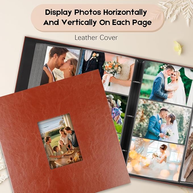 Veicevol Extra Large Photo Album 4x6 Pictures Holds 1000 Photos, Brown | PU Leather Hardcover, Horizontal and Vertical Photos, Removable Black Acid-Free Pages, Family Wedding & Everyday Photos - Image 3