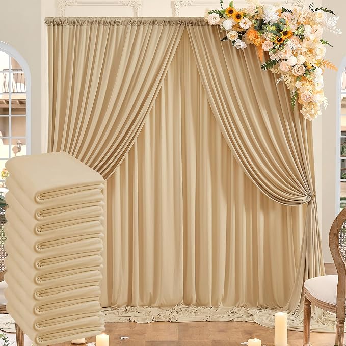 50ftx10ft Wrinkle Free Champagne Backdrop Curtains for Parties, 10 Panels 5x10ft Thick Polyester Backdrop Drapse for Weddings Birthday Photography Background Curtains by ENJOYYOURPARTY