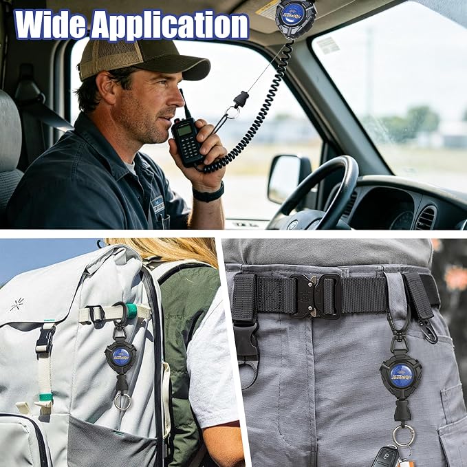 CB Mic Holder, Retractable CB Radio Microphone Hanger with 28" Stainless Steel Cord, Heavy-Duty Mic Tether with Adjustable Mount Kit & D-Ring with Screw, Perfect for Truck Drivers, Type-A - Image 7