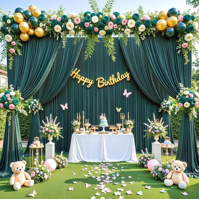 6 Panels Hunter Green Backdrop Curtain for Parties Wrinkle Free Dark Green Photo Curtains Backdrop Drapes Fabric Decoration for Baby Shower Birthday Party Photography 30ft(W) x 10ft(H) - Image 2